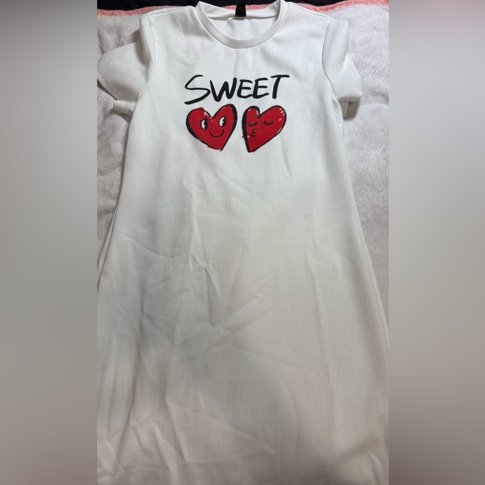 White Dress with Red Heart Graphics